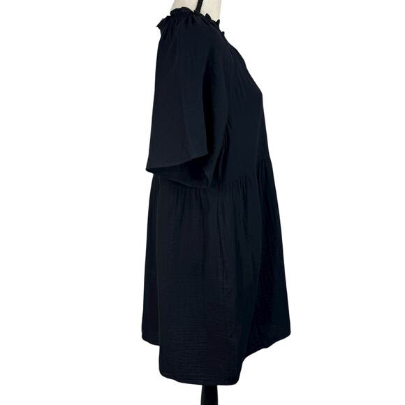 Old Navy Large Shift Mini Dress Gauzy V-Neck Ruffled Neck Flared Sleeves Pockets - Picture 3 of 8